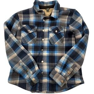 Eddie Bauer Flannel Shacked Boys 10\12 Blue Plaid Sherpa Lined Gorpcore Outdoor